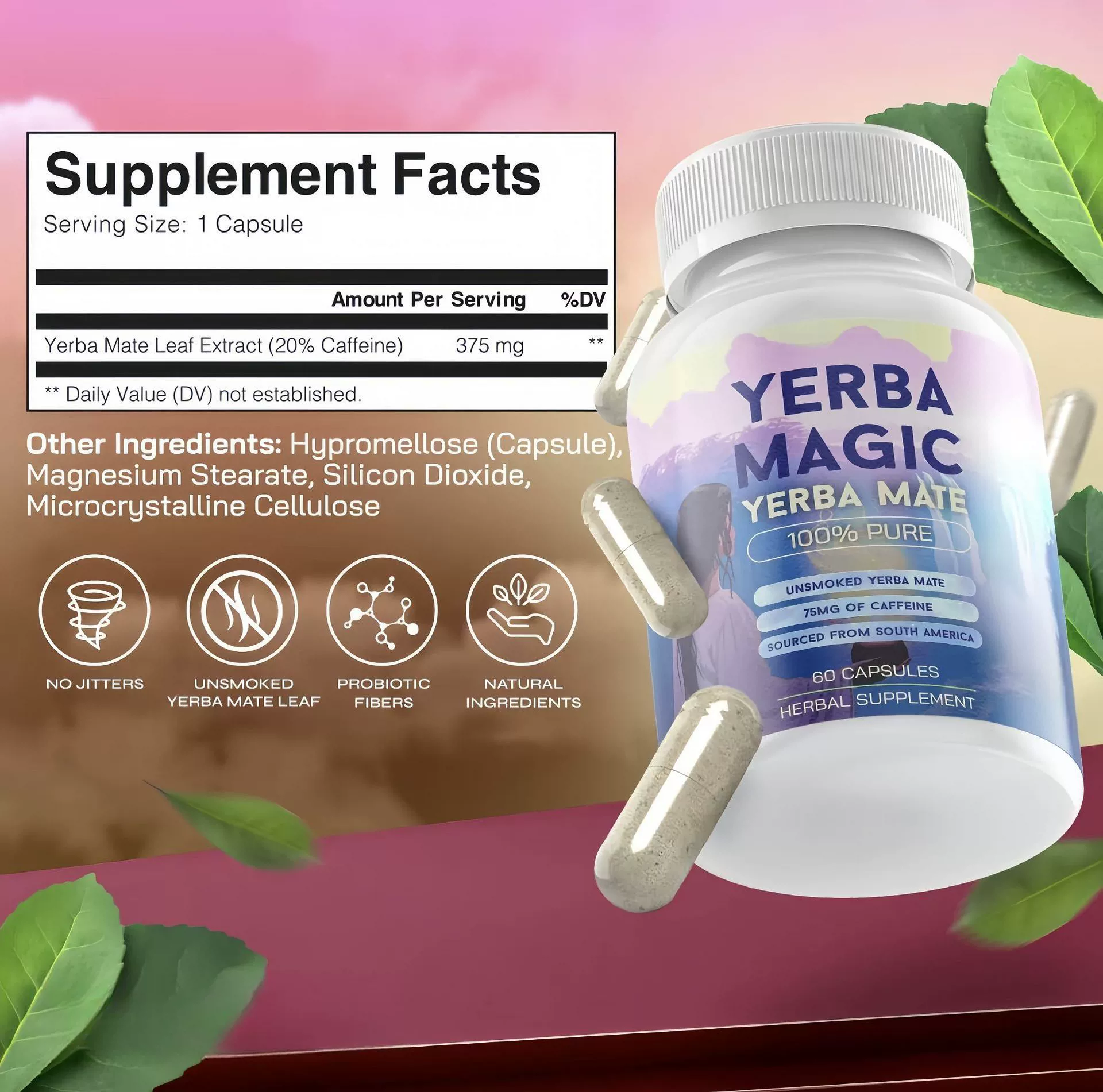 Через границу TK горячие продажи фабричные капсулы Mate Tea Yerba Magic Yerba Mate Capsules 60