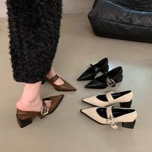 复古高级感粗跟单鞋女鞋子2025新款春秋冬季晚风尖头玛丽珍小皮鞋