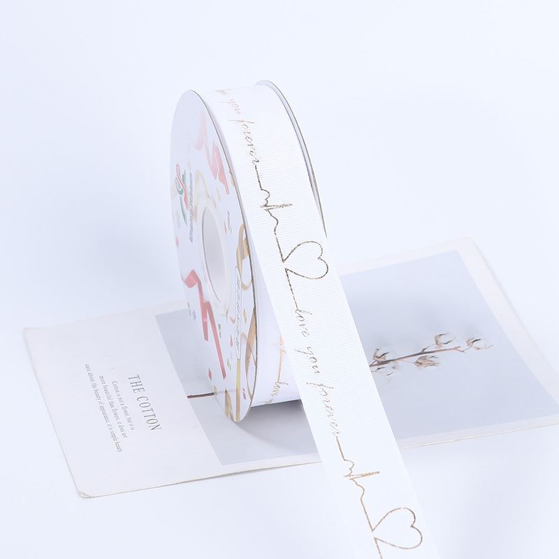 Cinta de embalaje de flores Cinta de seda estampada en caliente Letras inglesas Ramo de flores Cinta de lazo de 2,5 CM