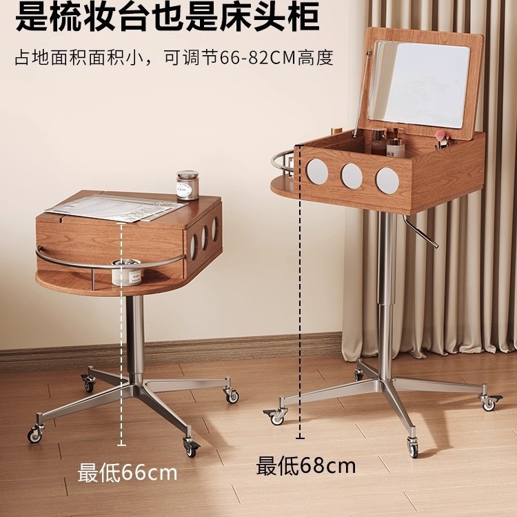Solid Wood Dressing Table, Antique Style, Small Movable Lifting Mini Wall Corner Dressing Table and Desk, All-In-One Multi-Function