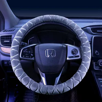 Steering wheel cover – Set Unisex Warm and Non-Slip - 3d-embossed-whole-piece-grey-38cm-steering-wheel-cover