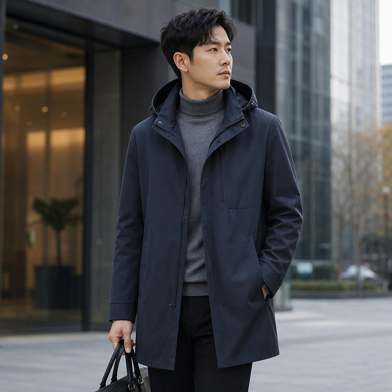 Men's Trench Coat 2026 Autumn and Winter New Style Stand Collar Detachable Hooded Jacket Young Luxury Business Casual Mid-Length Coat Men's Trench Coat 2026 Autumn and Winter New Style Stand Collar Detachable Hooded Jacket Young Luxury Business Casual Mid-Length Coat