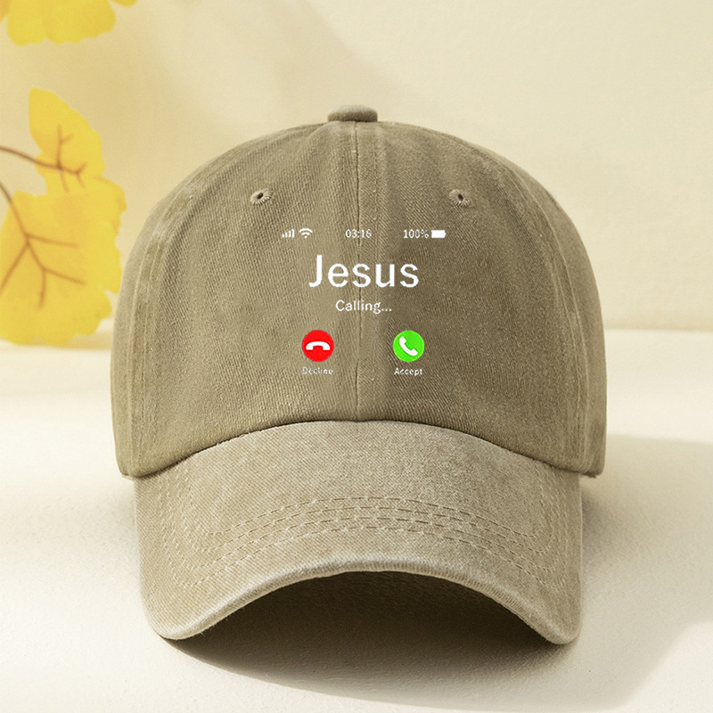 Impreso JESÚS teléfono lavado gorra de béisbol-caqui