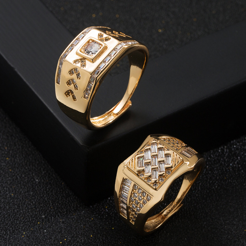 Fashion Copper Plated Real Gold Inlaid Zircon Geometric Men's Ring display picture 3