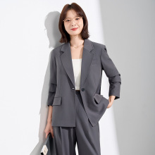 灰色西装外套女高级感2025新款休闲宽松职场面试正装职业西服套装