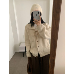 韩版简约清新减龄气质麻花编织单排扣保暖毛衣百搭宽松显瘦开衫冬