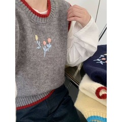 粗棒针撞色马甲女背心秋冬2025新款重工手工刺绣针织毛衣坎肩外穿