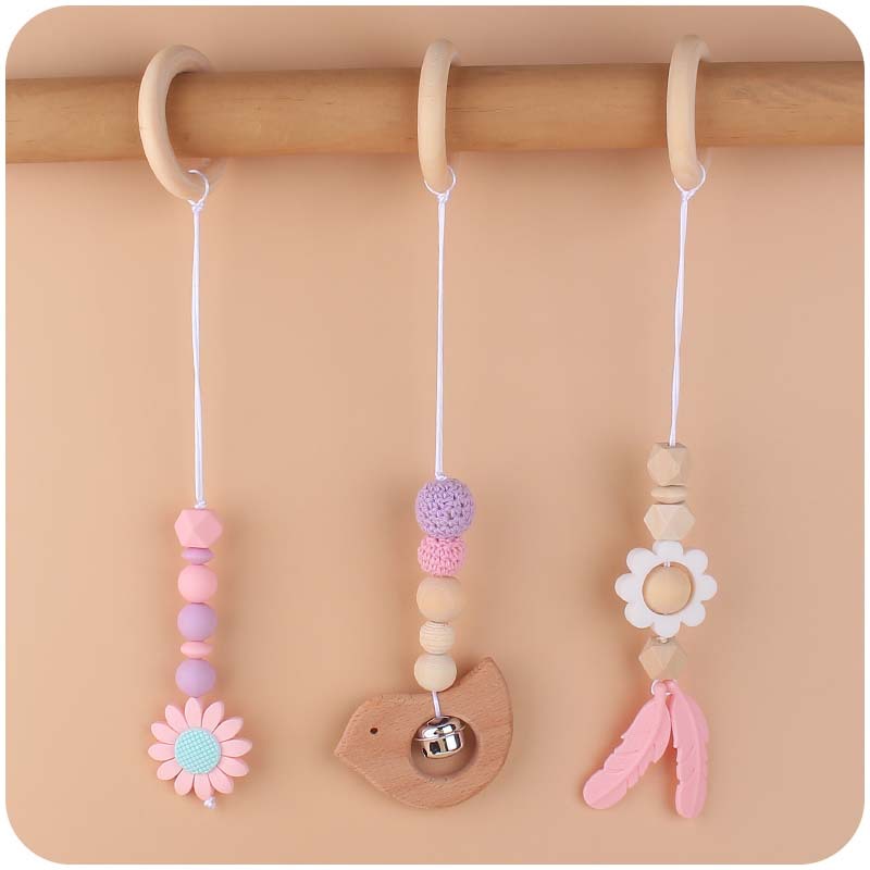 Nuevo bebé suministros Flor de dibujos animados silicona mordedor creativo DIY pájaro mordedor gran campana sonando conjunto de tres piezas