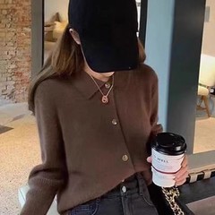 拉夏贝尔polo领100羊毛衫女秋冬修身长袖T恤小香风羊绒毛衣上衣