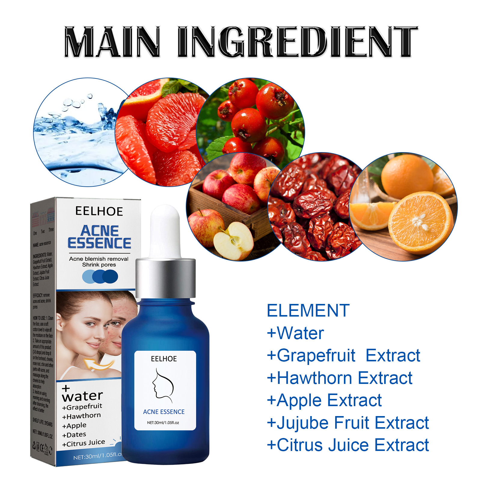 EELHOE Small Blue Bottle Removing essence Liquid Lightens Acne Marks, Firms Pores, Mildly Moisturizes and_voghion.com