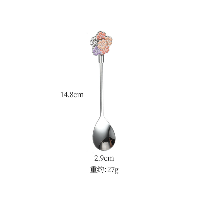 Japanese-style Cherry Blossom Stainless Steel Dessert Trendy Exquisite Lg-handled Stirring Spo, Household Coffee_voghion.com