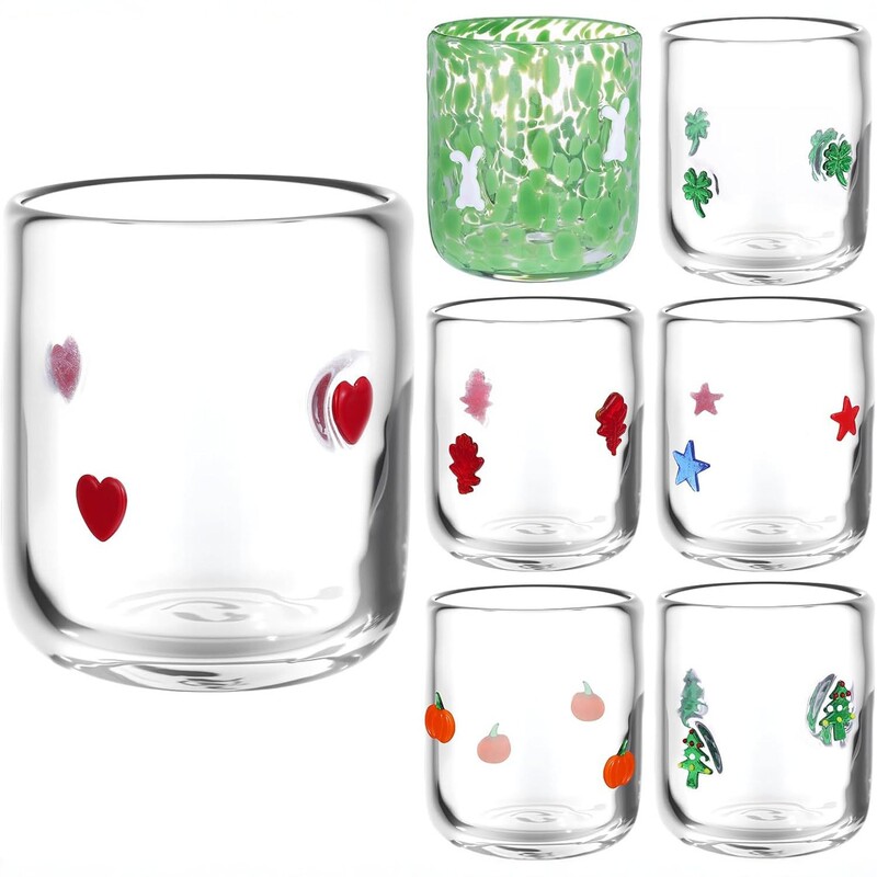 Popular Glass Cups with Custom Heat-Printed Stickers, Customizable with Your Own Pictures and Designs, Cartoon Stickers, Creative Candle Cups, Juice Cups