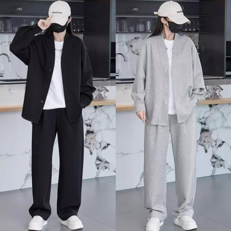 Spring and Autumn New Style Old Money Style Casual Sports Suit for Men Plus Size 150kg Cardigan Jacket and Long Pants Two-Piece Set