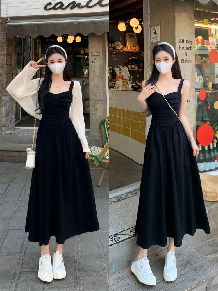 Black summer dress with sleeves sleevless