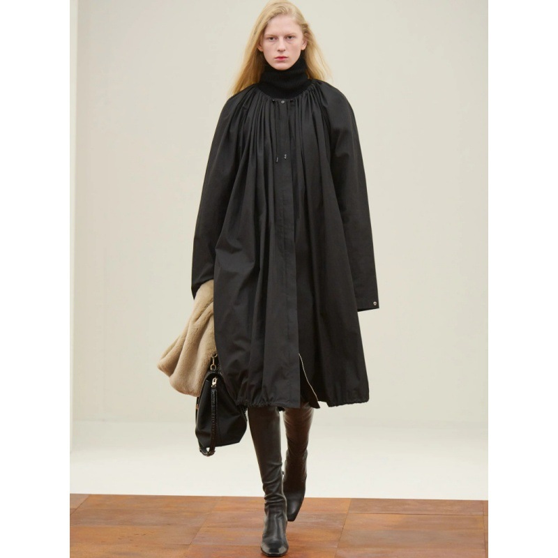 Longmei Pleated Drawstring Parachute Trench Coat 2025 Autumn and Winter New Nordic Tot Style Simple Loose Long Coat