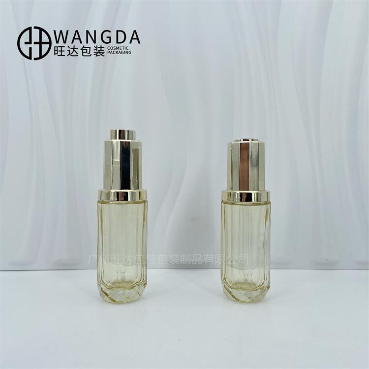 30ml异形按压精油瓶 圆形旋转滴泵精华液瓶 肩套乳液玻璃瓶滴管瓶