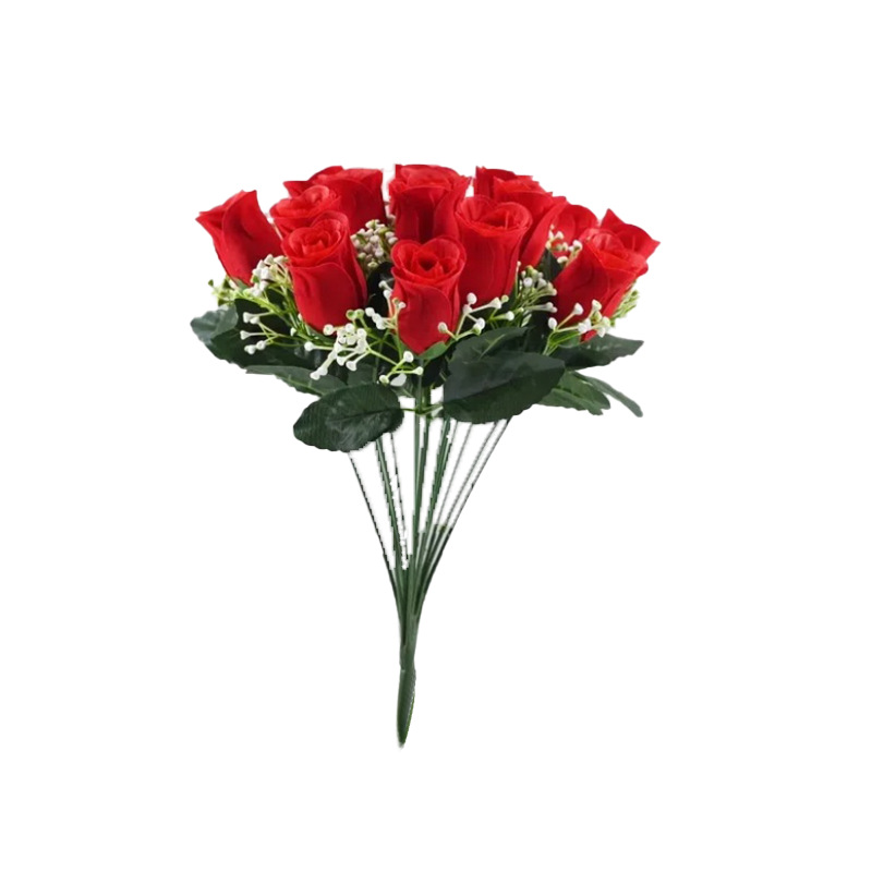 Fuente fabricante simulación rosa venta al por mayor 18 brotes de franela decoración de bodas guía de carretera hilera flor ramo de flores falsas