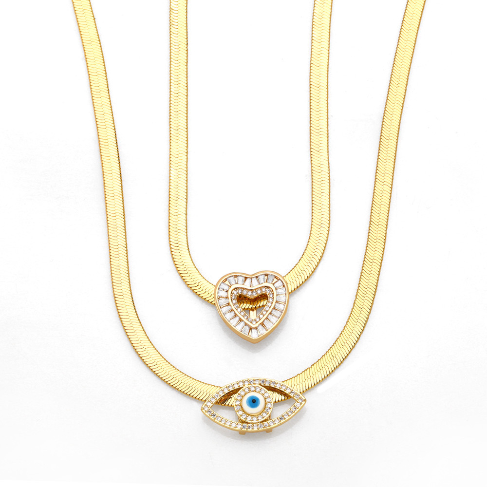 Fashion Heart Shape Eye Copper Inlay Zircon Pendant Necklace 1 Piece