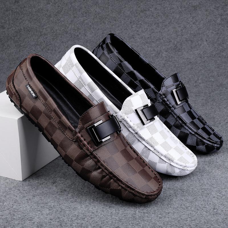 Zapatos de lujo ligero Bean para hombres de cuero genuino 2025 nuevos zapatos de estilo perezoso marca de moda impresión informal británica zapatos Lefour