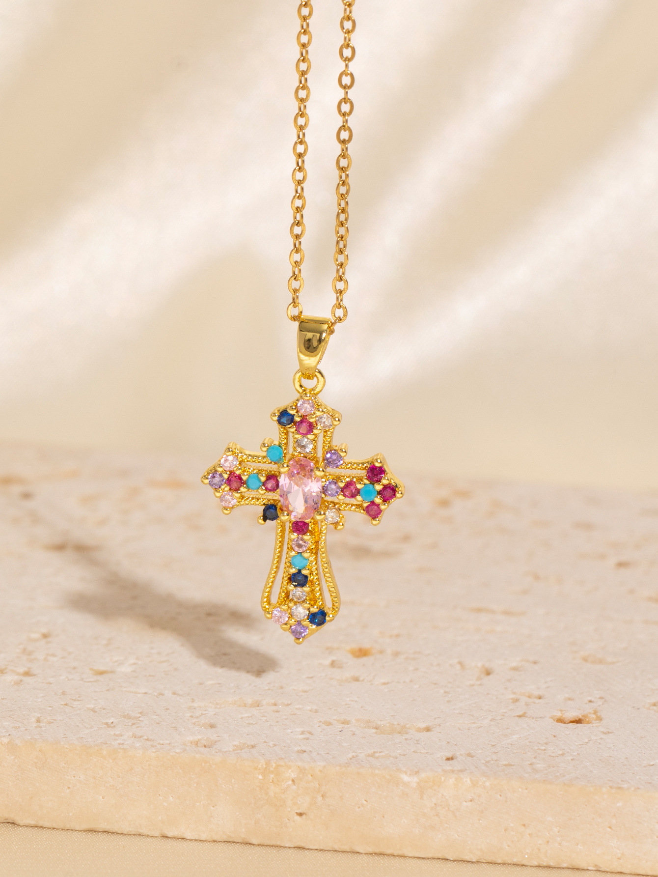 Copper Plating Cross Pendant Necklace display picture 2