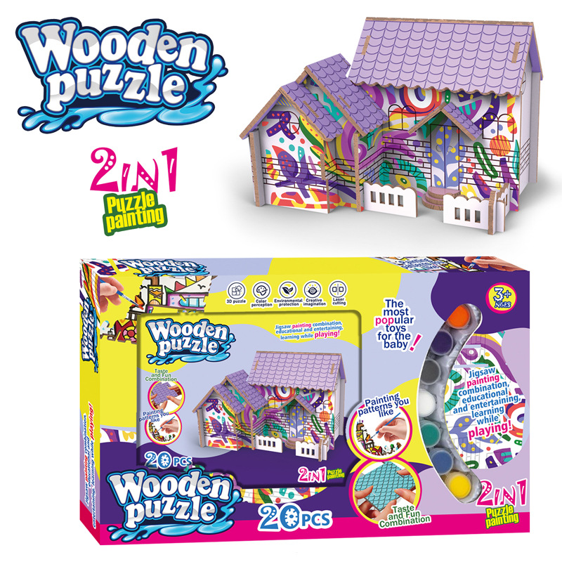 Puzzles de madera transfronterizos DIY 2 en 1 colorido graffiti puzzle puzzle juguetes de regalo para niños regalos lotes