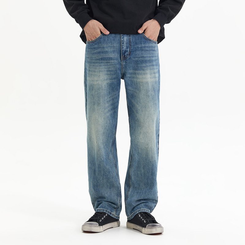 American-Style Straight-Leg Jeans for Men 2025 College Students Versatile Slightly Loose Comfortable Trendy Long Pants High Street