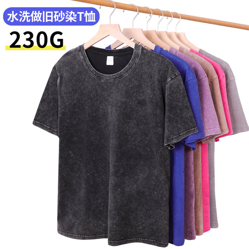 230g heavy-duty short-sleeve t-shirt for men, pure cotton summer loose rinse streetwear brand top, American retro men's t-shirt