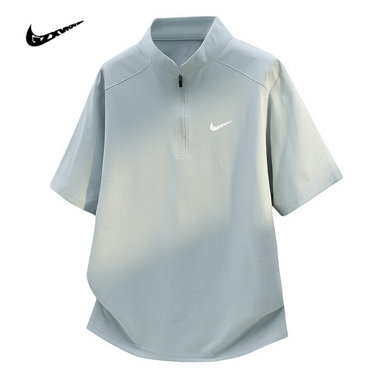 Cross-Border Half-Zip Half-Turtleneck Short-Sleeved T-Shirt for Men, Outdoor Simple Casual Summer New Style Breathable Half-Sleeved Quick-Drying Shirt