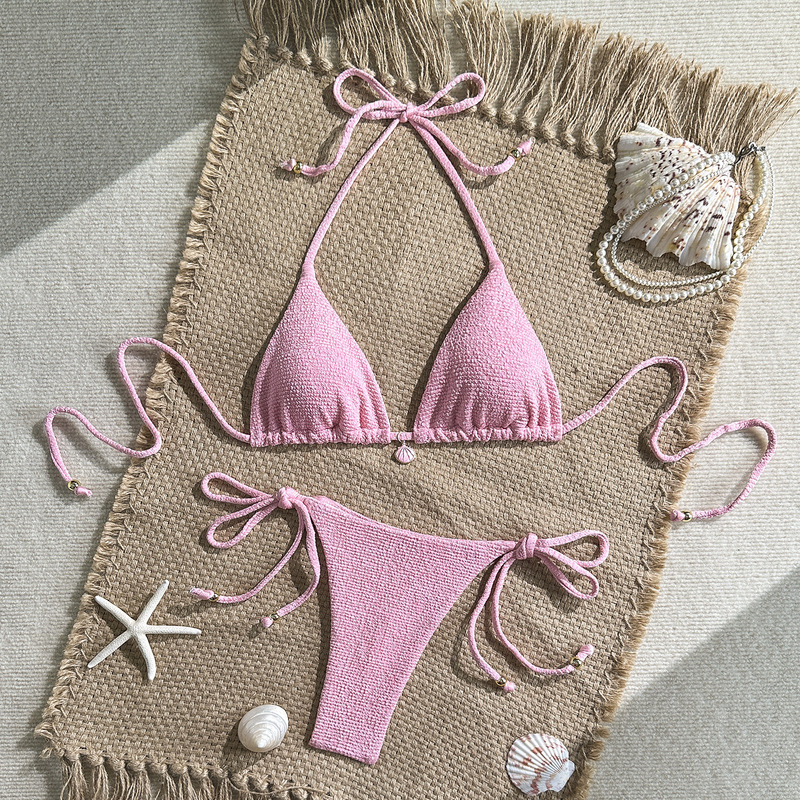 2026 European and American New Style Solid Color Two-Piece Ins-Style Bikini Beach Vacation Thong Swimsuit Hot Item