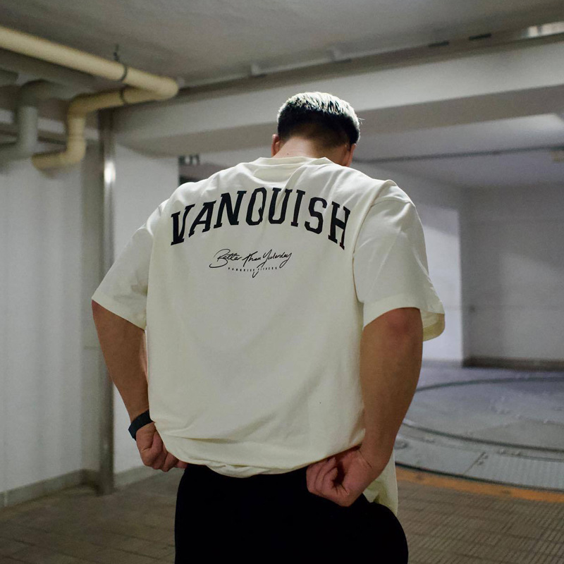 Pánské tričko VANQUISH oversized, čistě bavlněné tričko s kulatým výstřihem a krátkým rukávem, běžecké, tréninkové, ležérní_voghion.com