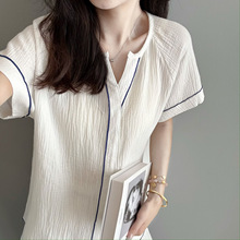 断码特价不退换 P9棉纱透气柔软冰淇淋色V领睡衣套装女夏