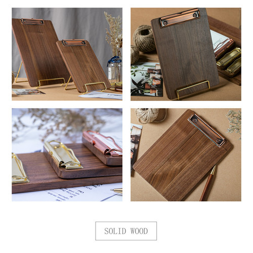 Printable logo black walnut solid wood folder menu plywood writing cafe restaurant wooden retro A4 board clip