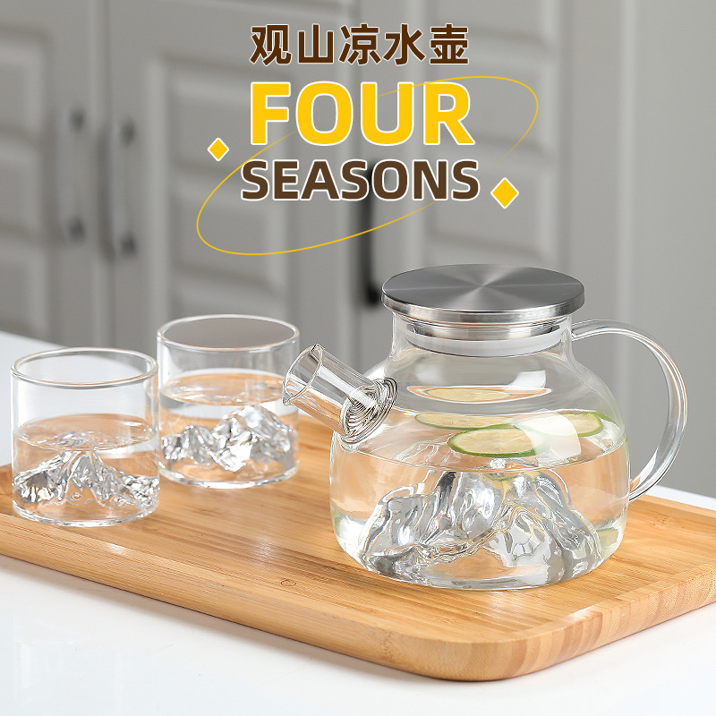 Japanese mountain viewing glass cold kettle home explosion-proof high temperature resistant large capacity floral teapot teapot boiling kettle set