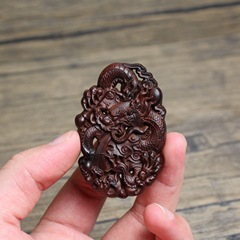 雷擊棗木牌龍鏤空掛件掛件吊墜道家法器隨身配飾老料深色精雕手工