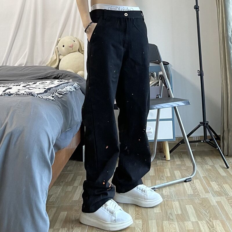 Guochao High Street ins Trendy New Arrival Splash Ink Star Jeans Men's Retro Slimming Straight Loose Casual Torre Pants