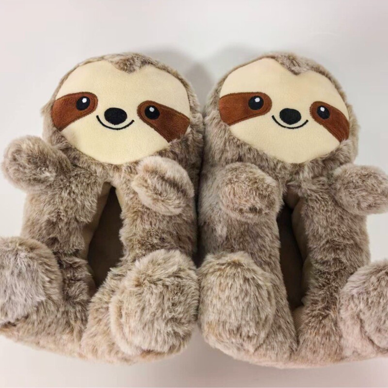 Cute Sloth Plush Warm Cotton Slippers with Full Heel Coverage, Indoor Non-Slip Home Shoes, Couple Shoes, Children's Cotton Shoes for Winter Cute Sloth Plush Warm Cotton Slippers with Full Heel Coverage, Indoor Non-Slip Home Shoes, Couple Shoes, Children's Cotton Shoes for Winter