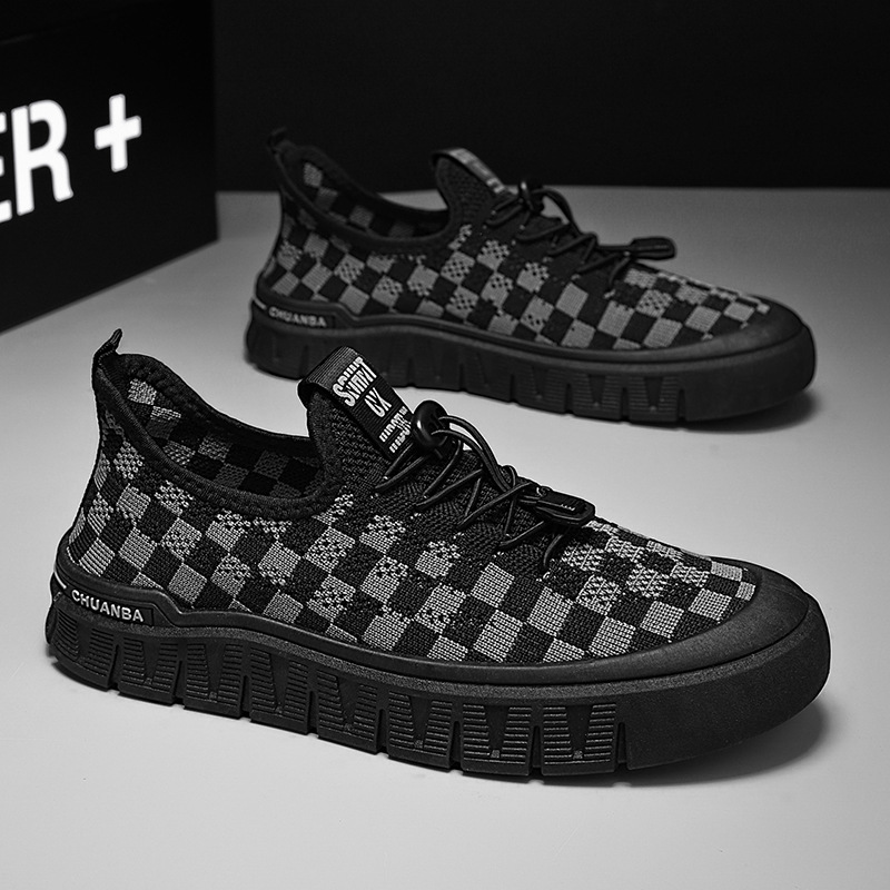 2025 primavera nuevos zapatos de malla de corte bajo para hombres, zapatos deportivos casuales de tejido volador, zapatos de hombre para estudiantes de todo fósforo de moda