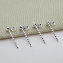 韩版时尚S925纯银珍珠空托耳钉 素银diy蜜蜡珍珠托银耳饰品配件