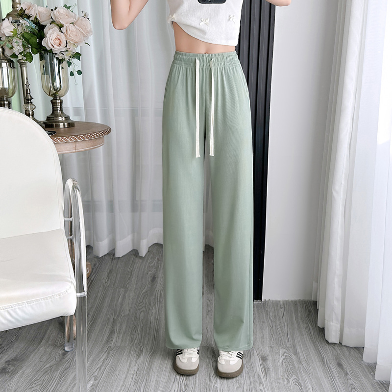 春夏の新作ストレートワイドレッグパンツ、女性用ドレープパンツ、薄手、ハイウエスト、ゆったり、巾着、多用途で快適|undefined