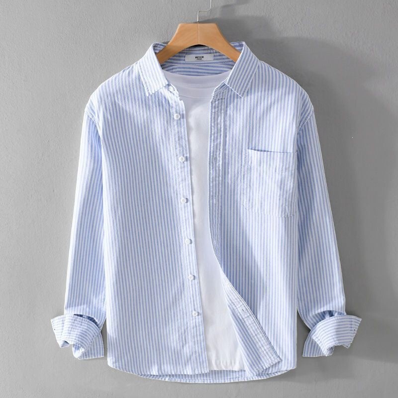 Summer Men's Oxford Striped Long-Sleeve Shirt Trendy Casual Loose Versatile Fresh Simple Men's Shirt Jacket Wear Summer Men's Oxford Striped Long-Sleeve Shirt Trendy Casual Loose Versatile Fresh Simple Men's Shirt Jacket Wear