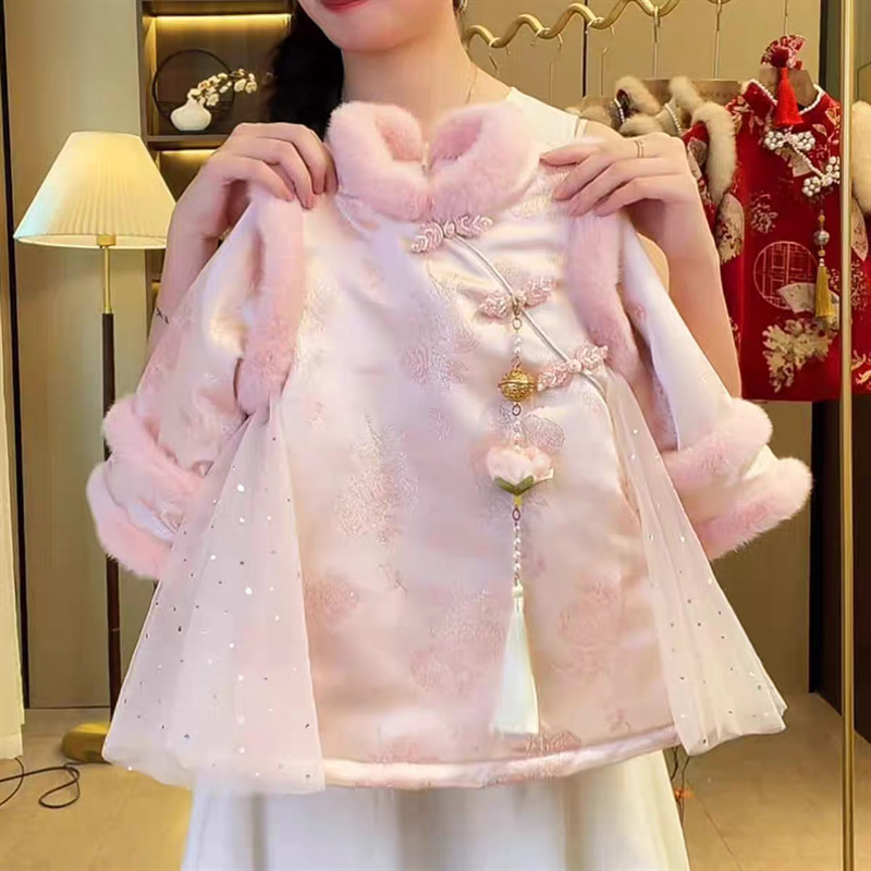 Traje de Año Nuevo para Niña 2025, Vestido de Invierno para Cumpleaños, Vestido de Princesa Hanfu Cheongsam para Bebés y Niñas Pequeñas, a la Moda