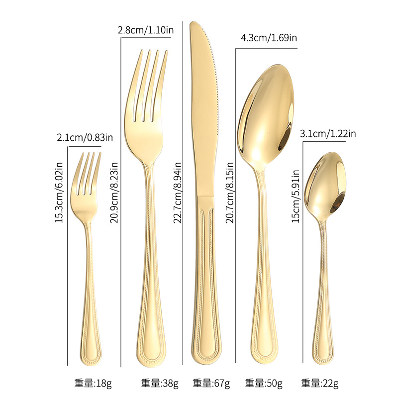 Amazon TikTok productos transfronterizos vajilla de acero inoxidable cuchillo, tenedor, cuchara, punto de grano cuatro piezas principales restaurante occidental puede establecer LOGO