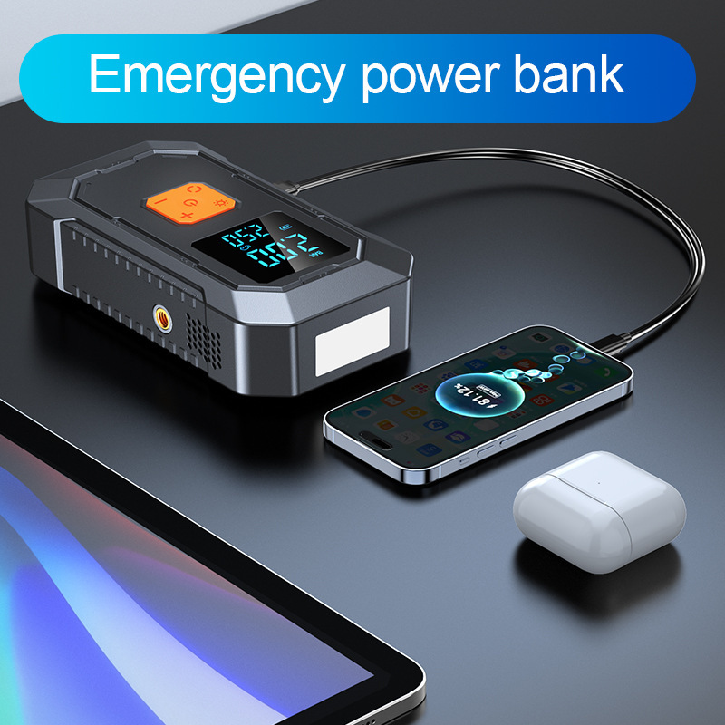 Cross-Border Car Air Pump and Charger Combo with Power Bank, High-Power Battery Jump Starter for Emergency Start-Up
