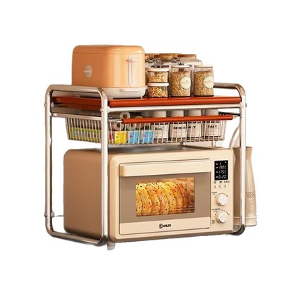 中古风微波炉置物架家用厨房收纳架台面多功能烤箱置物架大号