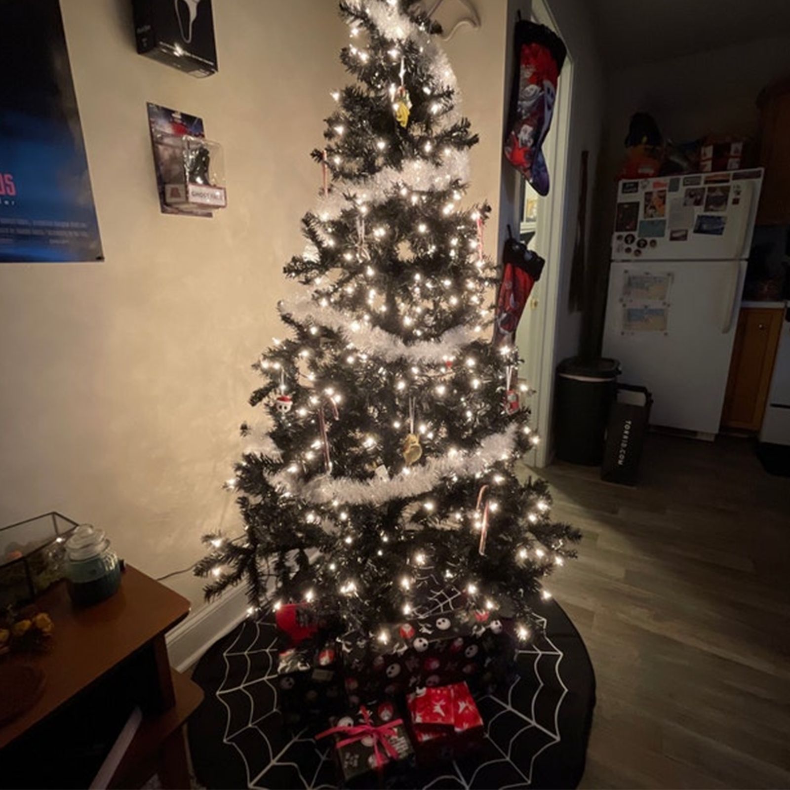 Decoración de árbol de Halloween transfronterizo de tela de araña blanca delantal de árbol de Navidad de vacaciones de árbol de decoración