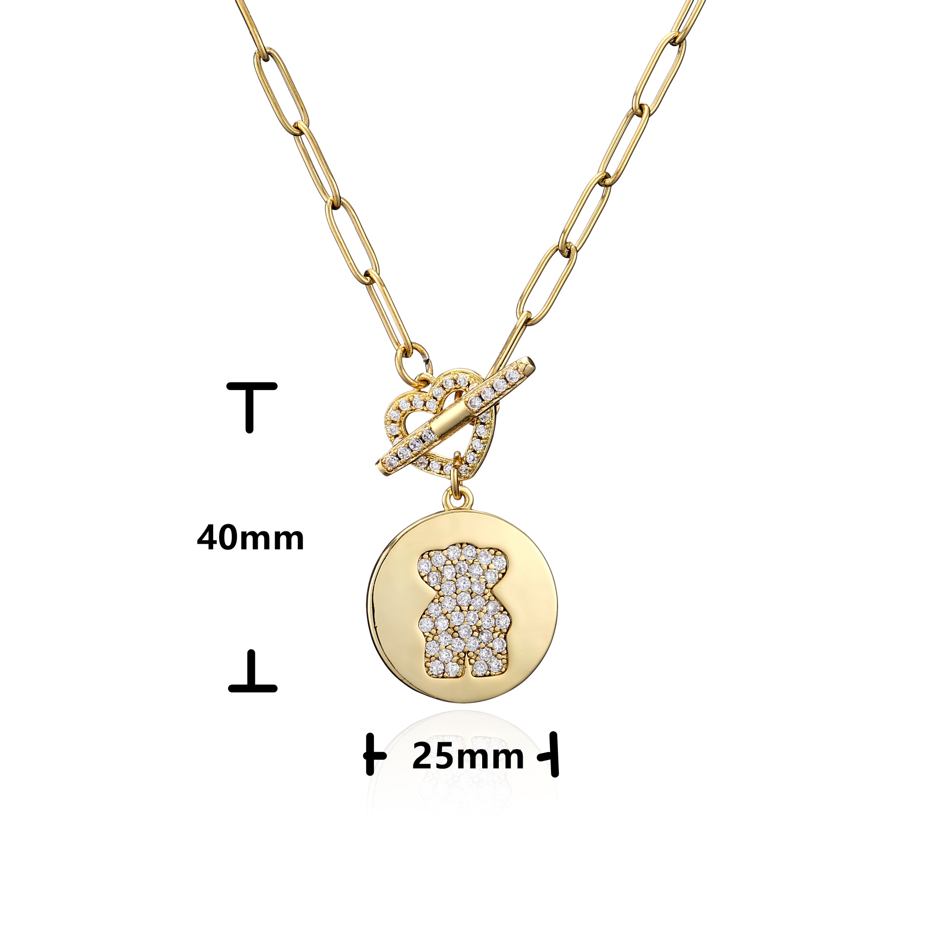 Heart OT Buckle Creative Bear Microinlaid Zircon 18K Gold Electroplating Color Preserving Necklacepicture4