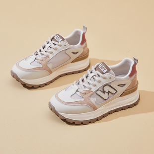 Forrest Gump Shoes Women's Genuine Leather Platform Height-increasing Casual Shoes 2024 New Ins Super Popular sneaker Women's Korean-style Running Shoes