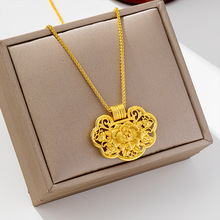 国潮古法沙金坠子女民族风仿金平安锁吊坠铜镀金久不掉色饰品货源