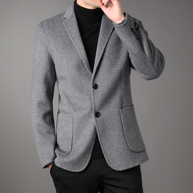YINGAO 짧은 싱글 브레스트 울 트위드 가을과 겨울 남성 새로운 양면 트위드 코트 남성 단색 코트 도매