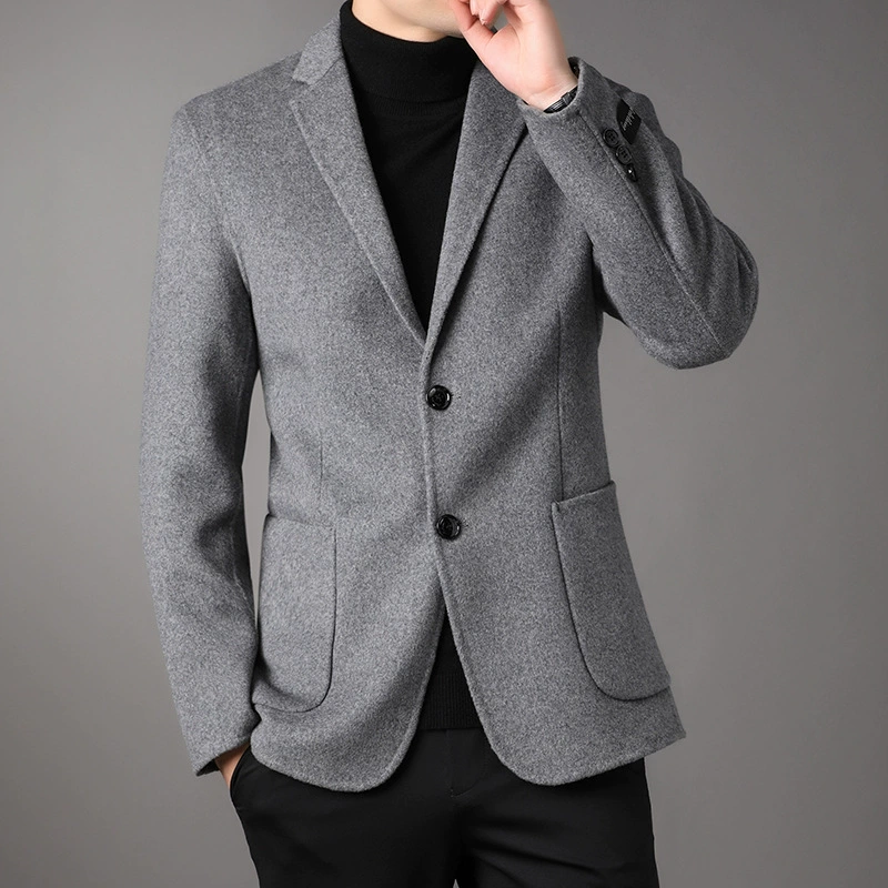 Short woolen demi-season double-sided coat, jacket